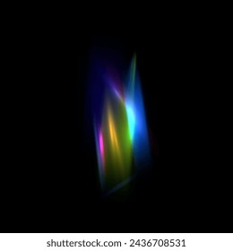 Rainbow light flare vector illustration isolated on black. Crystal optical lights effect, flare prism reflection, shining iridescent glare. Lens colorful refraction. Bright spectrum radiance