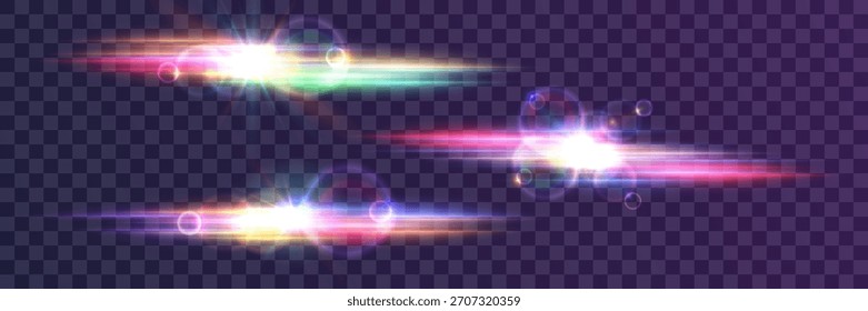 Bengalas de luz de arco iris y efectos de lentes de alta velocidad. Vector EPS 10.