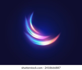 Rainbow light flash realistic vector illustration. Semi-circle glowing sparks overlay 3d element on black background. Physics science template