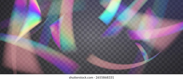 Arco-íris Light Leak Prism. Prism Iridescente.  Brilho De Espectro E Feixe De Câmera Com Uma Explosão De Cor E Brilho Semelhante A Gema. Efeito de vazamento de luz de cristal.