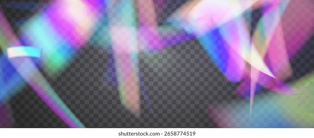 Rainbow Light Leak Prism. Iridescent Prism Background.  Vector Burst With A Sunlight Filter, Blur Effect, And A Glowing Camera Beam. Crystal  Light Leak Effect.