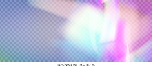 Prisma de fuga de luz de arco iris. Fondo de prisma iridiscente.  Filtrar De Cámara Con Superposición Holográfica, Textura Desenfocada Y Haz De Fantasía. Efecto de fuga de luz de cristal.