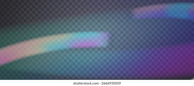 Prisma de fuga de luz de arco iris. Fondo de prisma iridiscente.  El Vector Estalló Con Un Filtrar De Luz Solar, Un Efecto De Desenfoque Y Un Haz De Cámara Brillante. Efecto de fuga de luz de cristal.