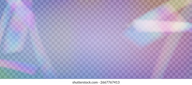 Arco-íris Light Leak Prism. Prism Iridescente.  3D Bokeh Com Uma Aura Mole, Brilho De Refração E Diamante Transparente. Efeito de vazamento de luz de cristal.
