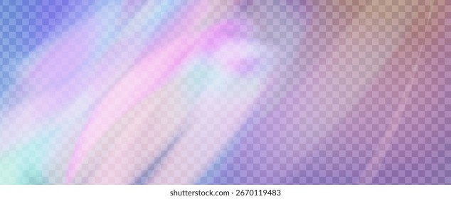 Prisma de fuga de luz de arco iris. Fondo de prisma iridiscente.  Brilla A Través De Un Filtrar De Rayas De Neón Y Brillo En Los Colores Aurora. Efecto de fuga de luz de cristal.