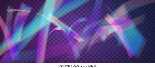 Prisma de fuga de luz de arco iris. Fondo de prisma iridiscente.  Brilla A Través De Un Filtrar De Rayas De Neón Y Brillo En Los Colores Aurora. Efecto de fuga de luz de cristal.
