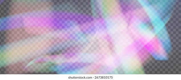 Prisma de fuga de luz de arco iris. Fondo de prisma iridiscente.  Brilla A Través De Un Filtrar De Rayas De Neón Y Brillo En Los Colores Aurora. Efecto de fuga de luz de cristal.