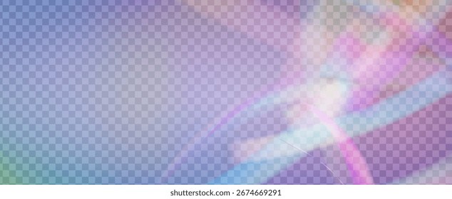 Prisma de fuga de luz de arco iris. Fondo de prisma iridiscente.  Superposición De Neón Y Resplandor De Diamantes Con Luz Abstractas Y Brillo Holográfico. Efecto de fuga de luz de cristal.
