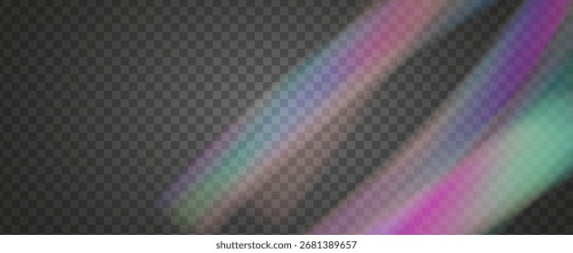 Prisma de fuga de luz de arco iris. Fondo de prisma iridiscente.  Bokeh 3D Con Un Aura Suave, Resplandor De Refracción Y Diamante Transparente. Efecto de fuga de luz de cristal.