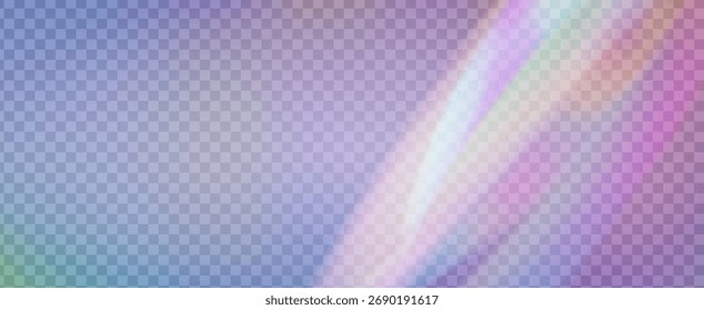 Prisma de fuga de luz de arco iris. Fondo de prisma iridiscente.  Filtrar De Cámara Con Superposición Holográfica, Textura Desenfocada Y Haz De Fantasía. Efecto de fuga de luz de cristal.