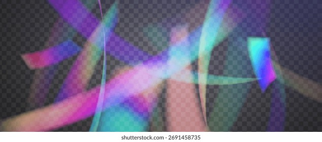 Prisma de fuga de luz de arco iris. Fondo de prisma iridiscente.  Filtrar De Cámara Con Superposición Holográfica, Textura Desenfocada Y Haz De Fantasía. Efecto de fuga de luz de cristal.