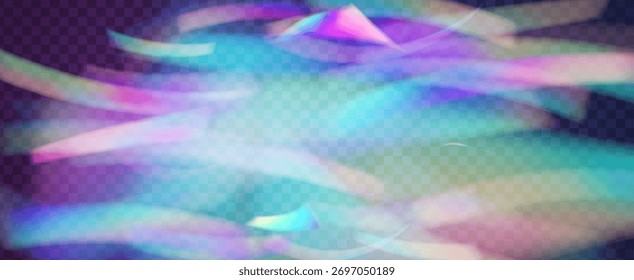 Rainbow Light Leak Prism. Iridescent Prism Background.  Glitter Ray And Diamond Gradient With Glow Overlay On Transparent Film. Crystal  Light Leak Effect.