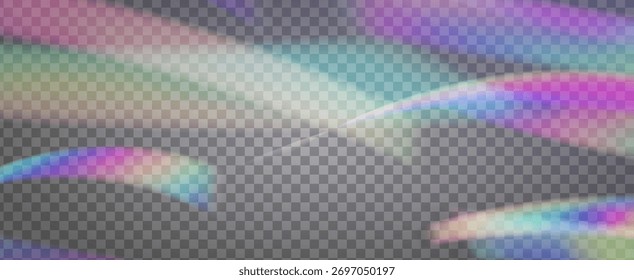 Prisma de fuga de luz de arco iris. Fondo de prisma iridiscente.  Filtrar De Cámara Con Superposición Holográfica, Textura Desenfocada Y Haz De Fantasía. Efecto de fuga de luz de cristal.