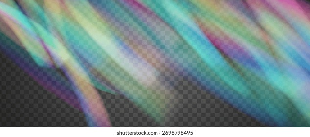 Prisma de fuga de luz de arco iris. Fondo de prisma iridiscente.  Brilla A Través De Un Filtrar De Rayas De Neón Y Brillo En Los Colores Aurora. Efecto de fuga de luz de cristal.