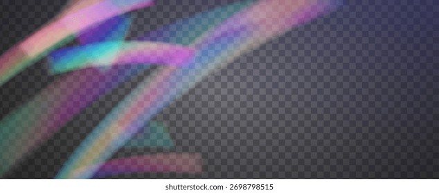 Arco-íris Light Leak Prism. Prism Iridescente.  3D Bokeh Com Uma Aura Mole, Brilho De Refração E Diamante Transparente. Efeito de vazamento de luz de cristal.