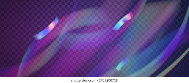 Prisma de fuga de luz de arco iris. Fondo de prisma iridiscente.  El Vector Estalló Con Un Filtrar De Luz Solar, Un Efecto De Desenfoque Y Un Haz De Cámara Brillante. Efecto de fuga de luz de cristal.
