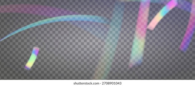 Prisma de fuga de luz de arco iris. Fondo de prisma iridiscente.  Filtrar De Cámara Con Superposición Holográfica, Textura Desenfocada Y Haz De Fantasía. Efecto de fuga de luz de cristal.