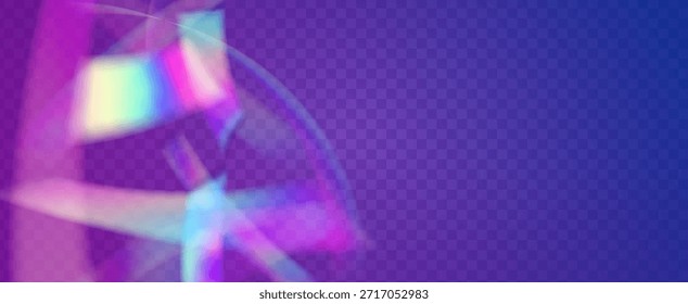 Prisma de fuga de luz de arco iris. Fondo de prisma iridiscente.  Superposición De Vidrio Con Resplandor Solar, Rayas De Neón Y Brillo De Gradiente Sutil. Efecto de fuga de luz de cristal.