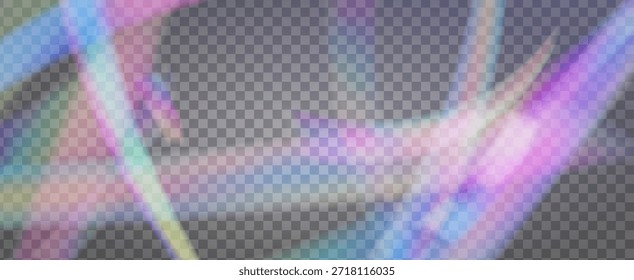 Prisma de fuga de luz de arco iris. Fondo de prisma iridiscente.  Filtrar De Cámara Con Superposición Holográfica, Textura Desenfocada Y Haz De Fantasía. Efecto de fuga de luz de cristal.