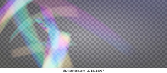 Prisma de fuga de luz de arco iris. Fondo de prisma iridiscente.  Rayo De Brillo Y Gradiente De Diamante Con Superposición De Resplandor En Película Transparente. Efecto de fuga de luz de cristal.