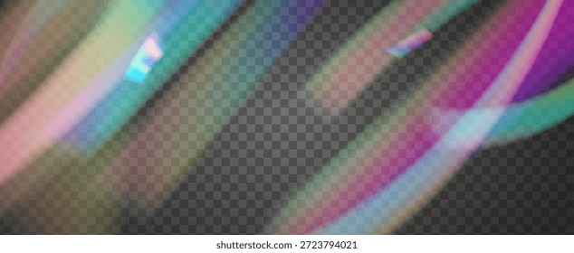 Prisma de fuga de luz de arco iris. Fondo de prisma iridiscente.  Textura Abstractas De Diamante Con Resplandor Transparente Y Resplandor De Lente Holográfica. Efecto de fuga de luz de cristal.