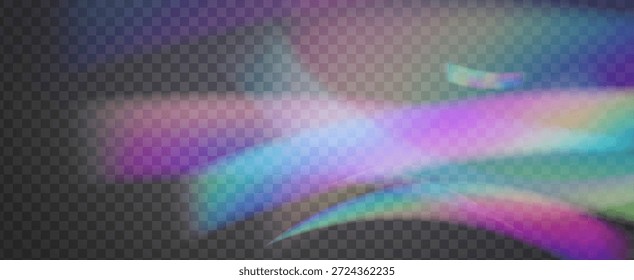 Arco-íris Light Leak Prism. Prism Iridescente.  Sobreposição De Vidro Com Brilho Solar, Listras De Néon E Brilho De Gradiente Sutil. Efeito de vazamento de luz de cristal.