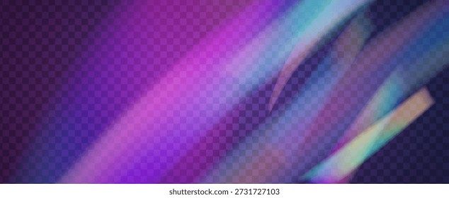 Prisma de Vazamento de Luz Arco-Íris. Fundo do Prisma Iridescente.  Aura Bokeh e brilho abstrato com raios de diamante e refração da lente. Efeito de fuga de luz de cristal.