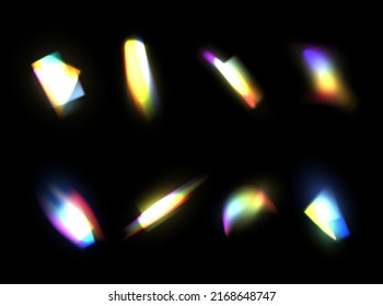 Rainbow light multicolor blurred effect collection realistic template vector illustration  Set bright colored gradient transparent lights leak camera streak  Glowing fantasy laser optical ray