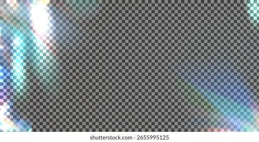 Rainbow light prism background. Iridescent effect backdrop overlay. Vector illustration.