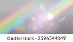 Rainbow light prism effect layer, transparent overlay background. Hologram reflection, crystal flare imposition. Vector realistic illustration with mesh gradients.