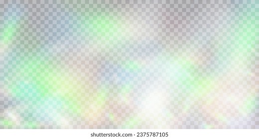Rainbow-Prismeneffekt, transparenter Hintergrund. Hologramm-Reflexion, Kristallfackel Leck Schatten Overlay. Vektorgrafik abstrakter unscharfer heller Hintergrund.Rainbow Light Prism-Effekt