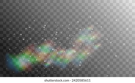 Efecto prisma de luz arco iris, fondo transparente. Reflexión holográfica, superposición de la sombra de la llama de cristal.