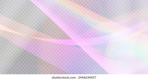 Rainbow light prism effect, transparent background. Crystalline glare leakage reflection. Abstract blurred rainbow light background overlay effect.