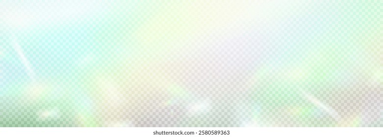 Rainbow light prism effect, transparent background. Hologram reflection, crystal flare leak shadow overlay.	