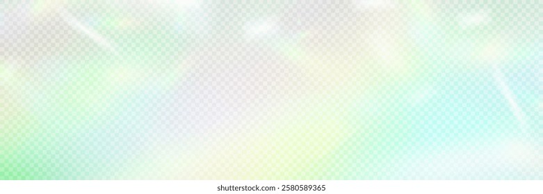 Rainbow light prism effect, transparent background. Hologram reflection, crystal flare leak shadow overlay.	
