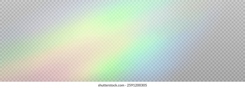 Rainbow light prism effect, transparent background. Hologram reflection, crystal flare leak shadow overlay.	