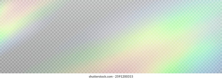 Rainbow light prism effect, transparent background. Hologram reflection, crystal flare leak shadow overlay.	