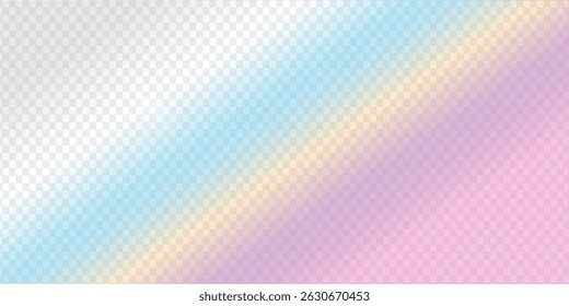 Efecto de prisma de luz de arco iris, fondo transparente. Reflejo del holograma, superposición cristalina de la sombra de la fuga. Ilustración vectorial de abstracto borroso EPS 10.