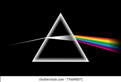 Rainbow light prism. Optical glass pyramid with visible spectrum wave rays vector illustration
