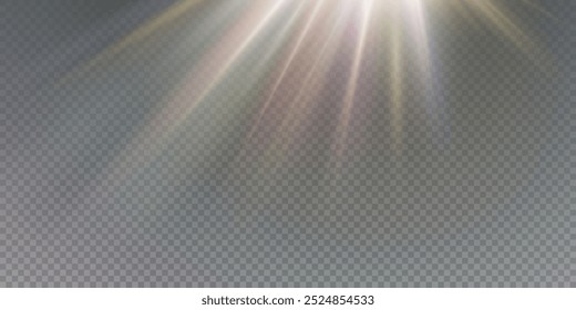 Rainbow light ray, crystal star, light refraction lens effect. Beautiful sun glare, bright light png.	