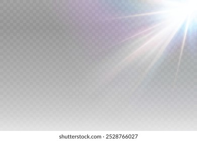 Rayos de luz de arco iris, estrella de cristal, efecto de lente de refracción de luz. Hermoso resplandor del sol, luz brillante png.	