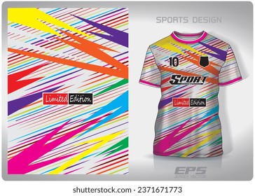 La luz arcoiris brilla diseño de patrones, ilustración, fondo textil para camisetas deportivas, camiseta de fútbol camiseta burla para el club de fútbol. vista frontal coherente