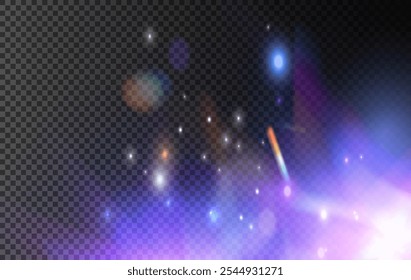 Luz del arco iris y polvo blanco. El cristal brilla con un efecto arco iris. Fondo con efecto de luz bokeh png. Hermosas Navidades de fondo de polvo brillante.