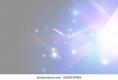 Arco-íris claro e pó branco. O cristal cintila com um efeito arco-íris. Plano de fundo com efeito bokeh png luz. Lindo Natal brilhante fundo de poeira.