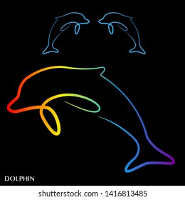 Rainbow line art style. Dolphin icon set in thin line style. colorful dolphins set for your design. 