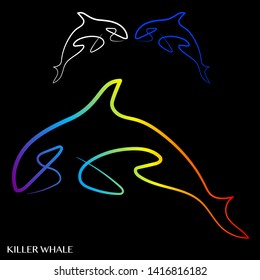 Rainbow line art style. killer whale logo. whale vector icon logo character shark dolphin illustration killer whale 