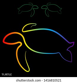 Rainbow line art style. Logo turtles. Turtle image for web design, icon, print