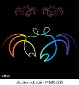 Rainbow line art style. Logo crab. Drawing of a sea crab, mollusk icon. Crab Sea Design Graphic Template Vector. 