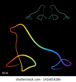 Rainbow line art style. seal animal logo. Sea lion symbol - vector illustration