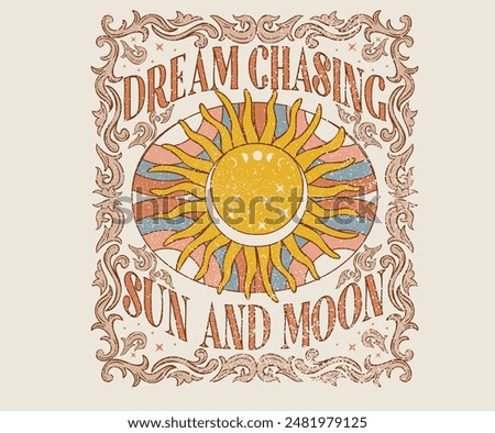 Rainbow line artwork. Dream chasing. sun moon. Flower artwork for t shirt print, poster, sticker, background and other uses.